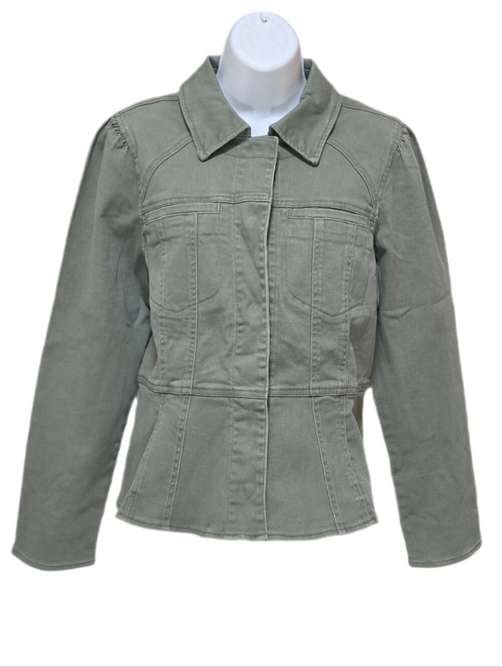 Wit & Wisdom Peplum Denim Jacket Long Puff Sleeve Snap Button Front Stretch S